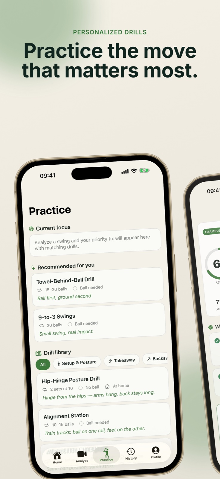 Golf Swing AI personalized drill screen